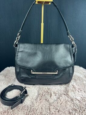 COACH Taylor Leather Flap Shoulder Bag Black Reptile Trim F27481 EUC